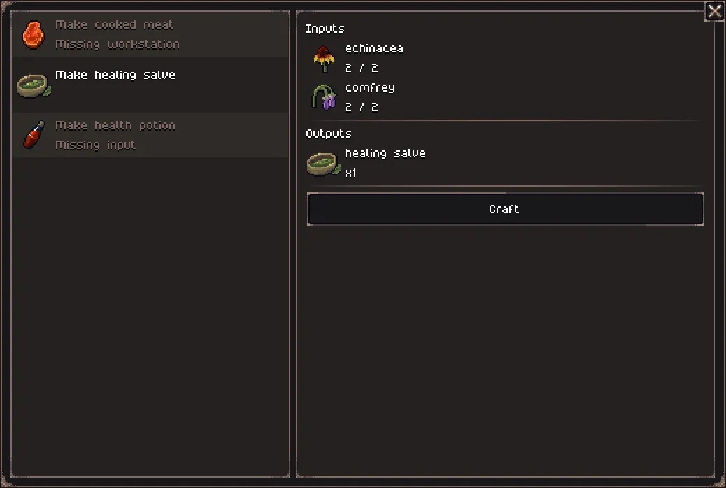 crafting screen