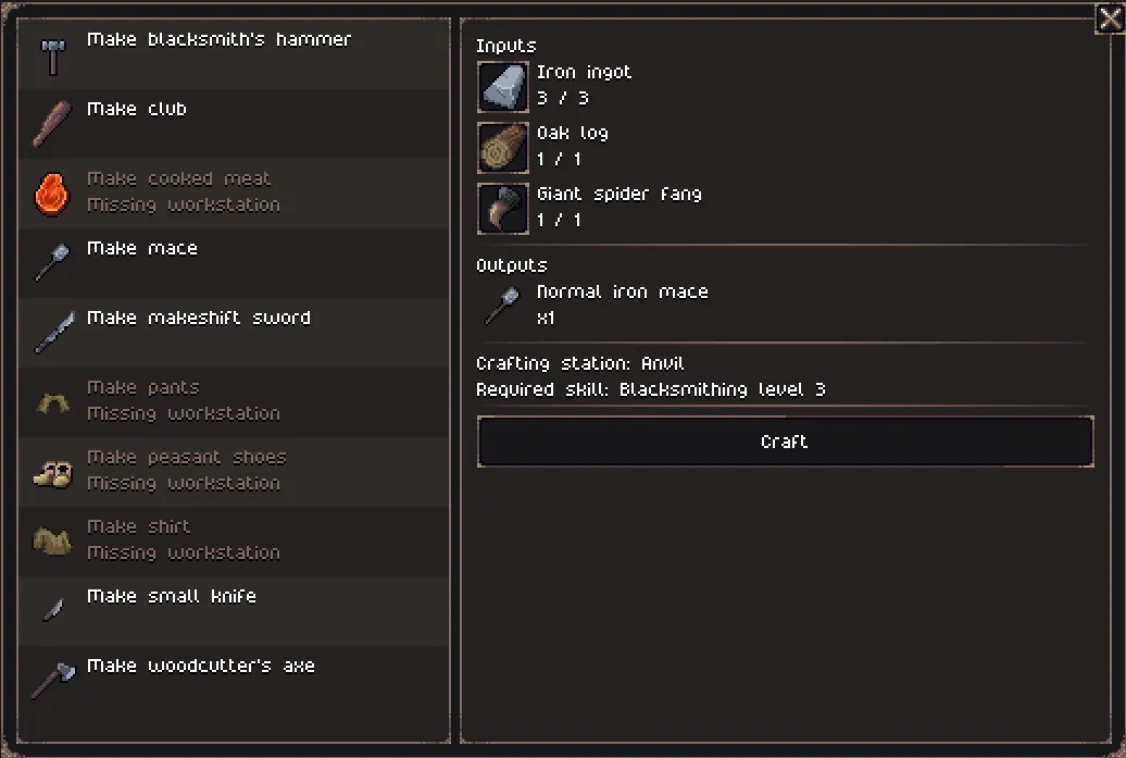 New crafting screen